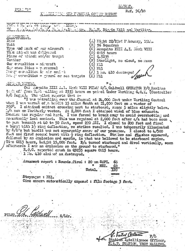 Copy of Combat report No.96 Sqdn